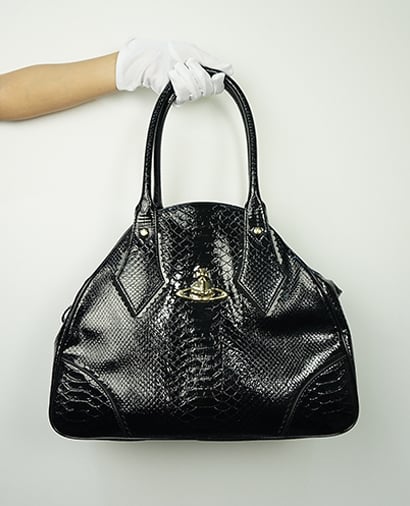 Frilly Snake Tote, &pound;160, Handbags, Black, Front view
